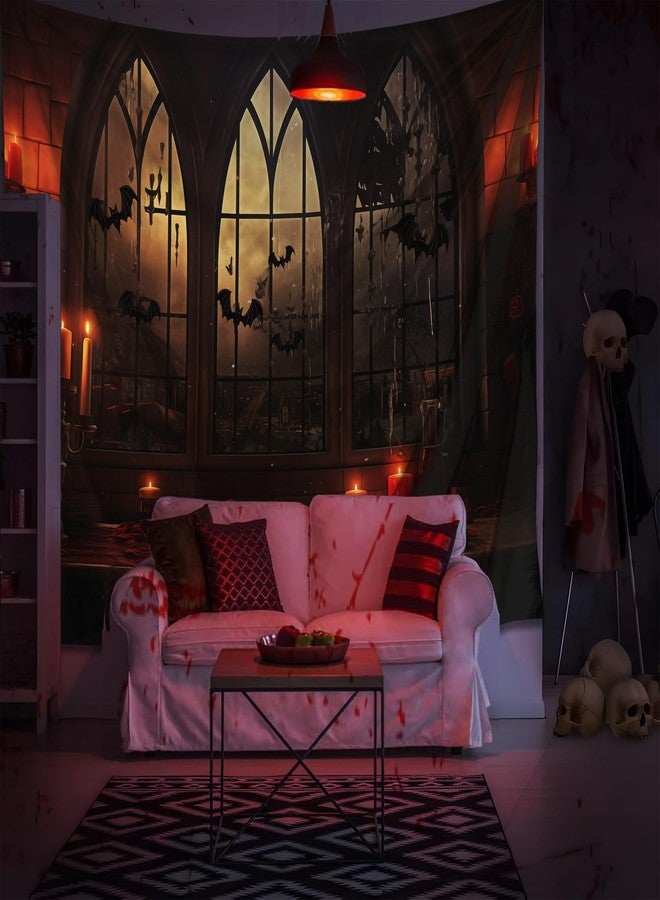 QGHOT Halloween Tapestry Wall Hanging Horror Castle Window Tapestry Gothic Spooky Backdrop Vampire Medieval Tapestries for Bedroom Living Room Dorm Wall Art Decor (104"x78.7") - Image 4